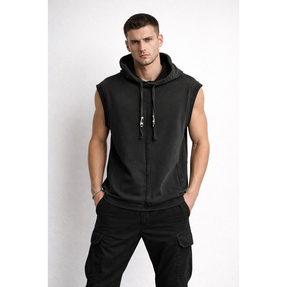 $246 Damir Doma Wilson Men Dark Moss Sleeveless Hoodie Vest Raw Hem M